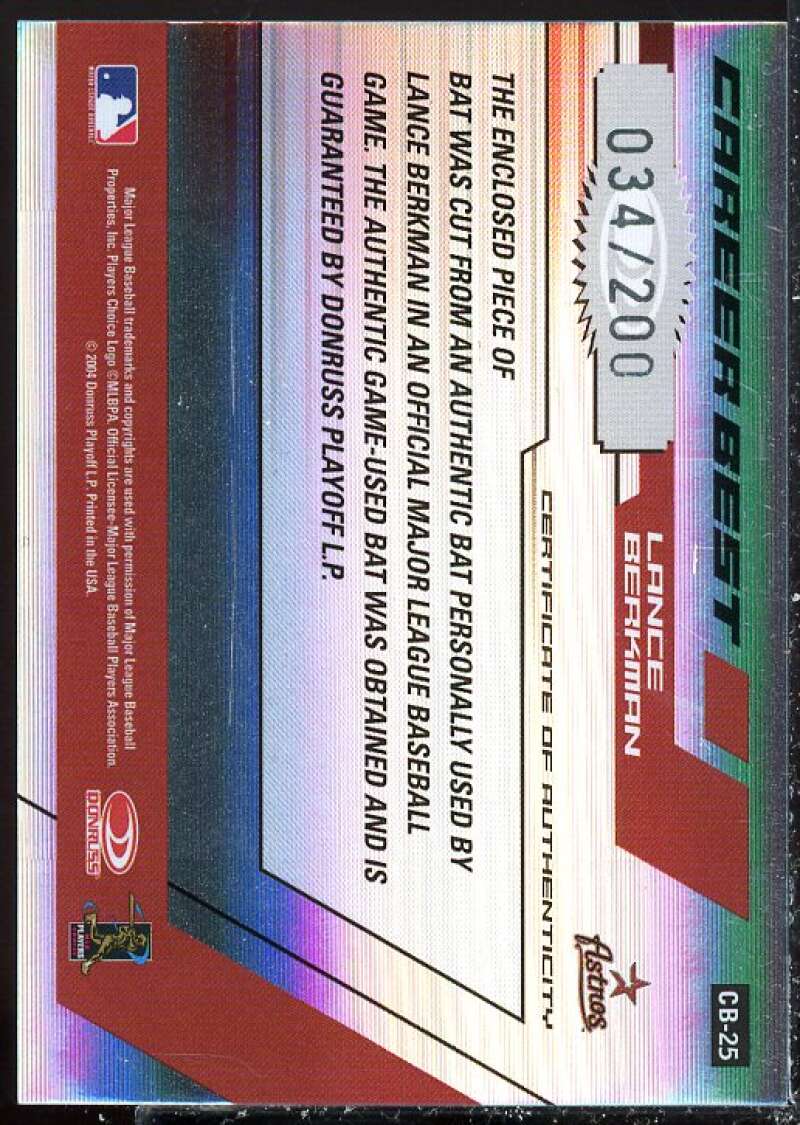 Lance Berkman Card 2004 Donruss Elite Career Best Bats #25  Image 2