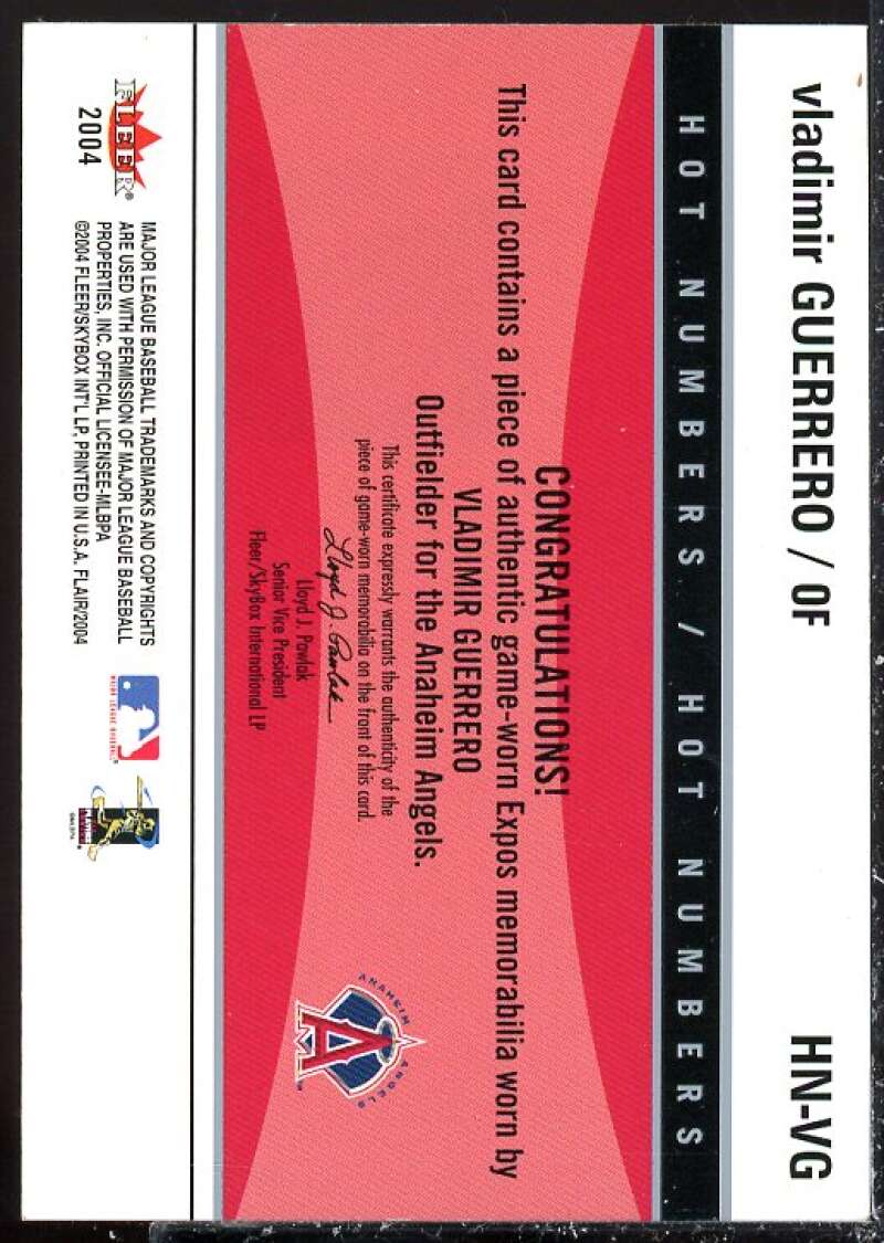 Vladimir Guerrero Card 2004 Flair Hot Numbers Game Used Green #VG  Image 2