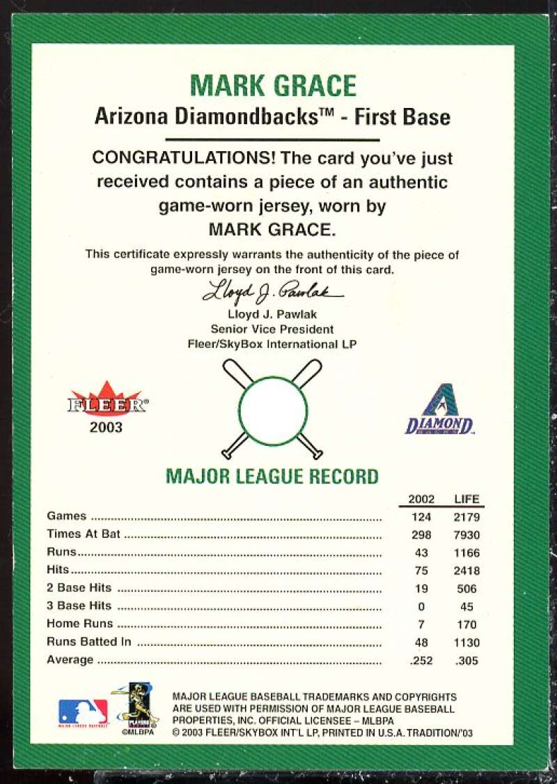 Mark Grace Jsy Card 2003 Fleer Tradition Game Used #304  Image 2