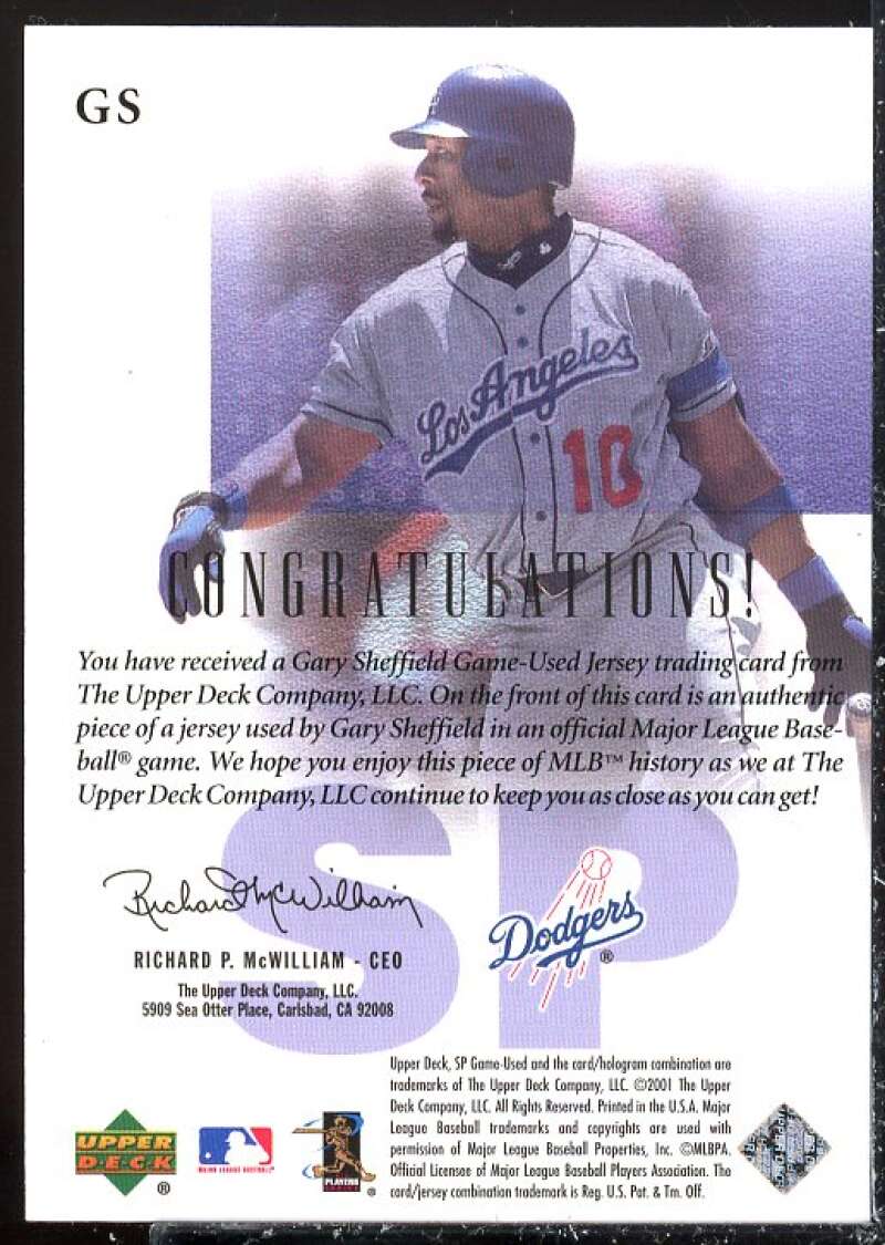 Gary Sheffield Card 2001 SP Game Used Edition Authentic Fabric #GS  Image 2