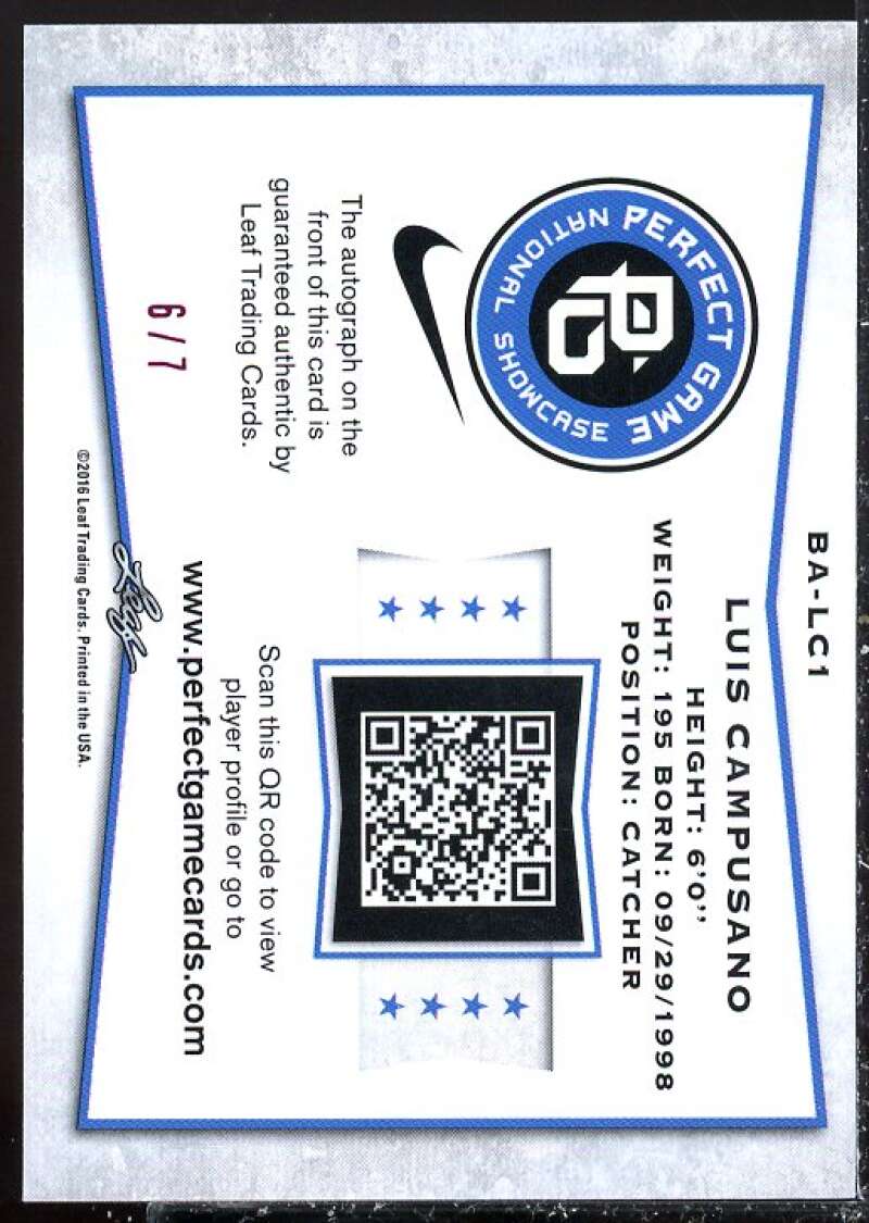 Luis Campusano 2016 Leaf Perfect Game National Showcase Metal AU Black #BALC1  Image 2