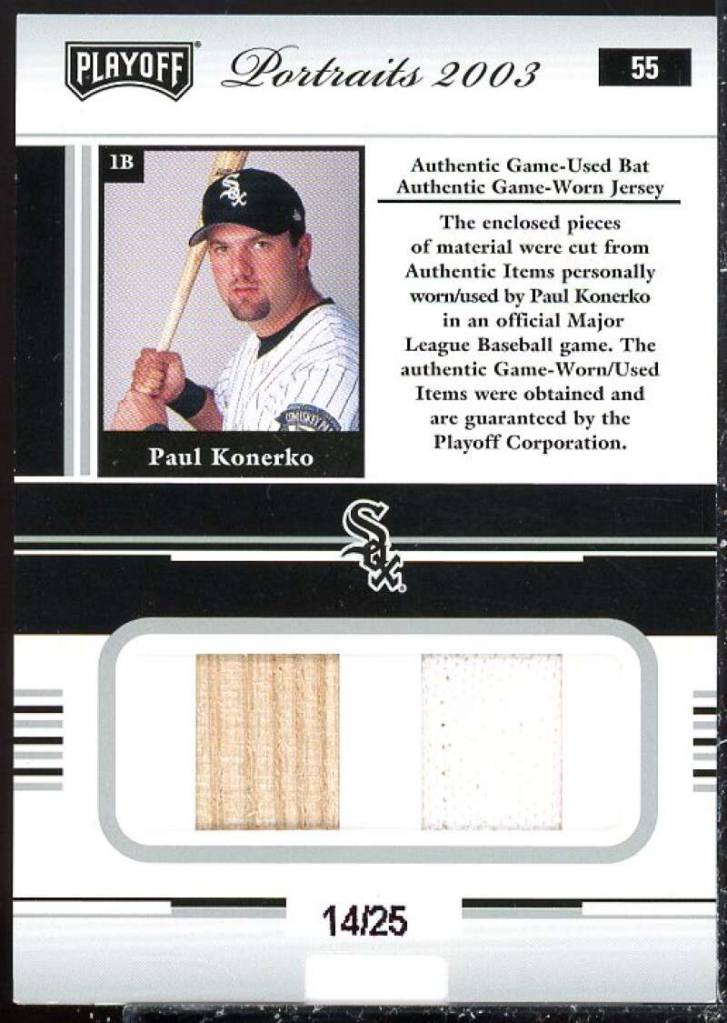 Paul Konerko Bat-Jsy Card 2003 Playoff Portraits Materials Combo Silver #55  Image 2