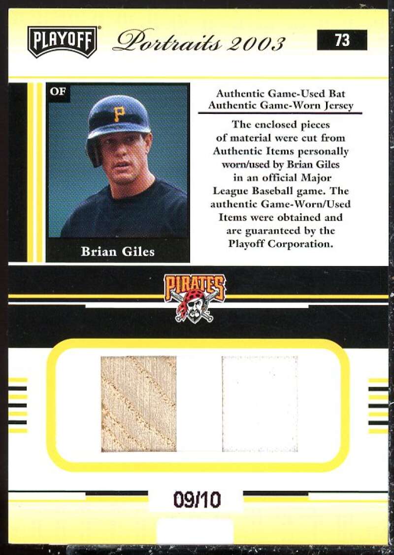 Brian Giles Bat-Jsy Card 2003 Playoff Portraits Materials Combo Gold #73  Image 2