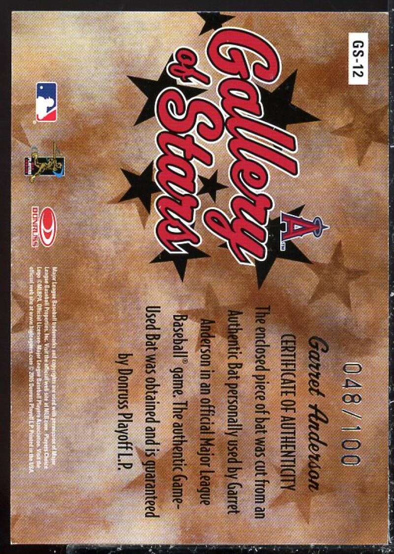 Garret Anderson Card 2005 Diamond Kings Gallery of Stars Bat #GS12  Image 2