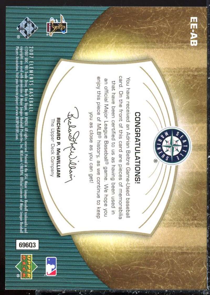 Adrian Beltre Card 2007 Upper Deck Elements Essential Elements #AB  Image 2