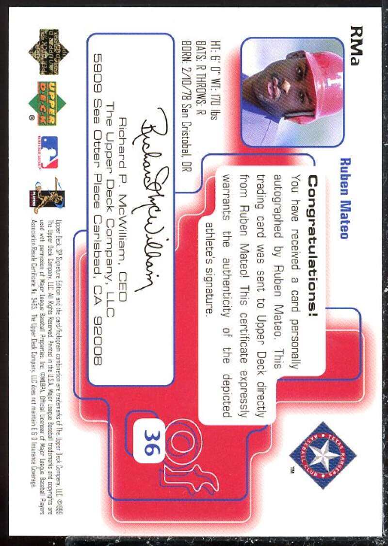 Ruben Mateo Card 1999 SP Signature Autographs #RMA  Image 2