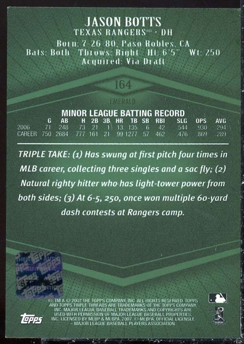 Jason Botts Jsy AU Card 2007 Topps Triple Threads Emerald #164  Image 2