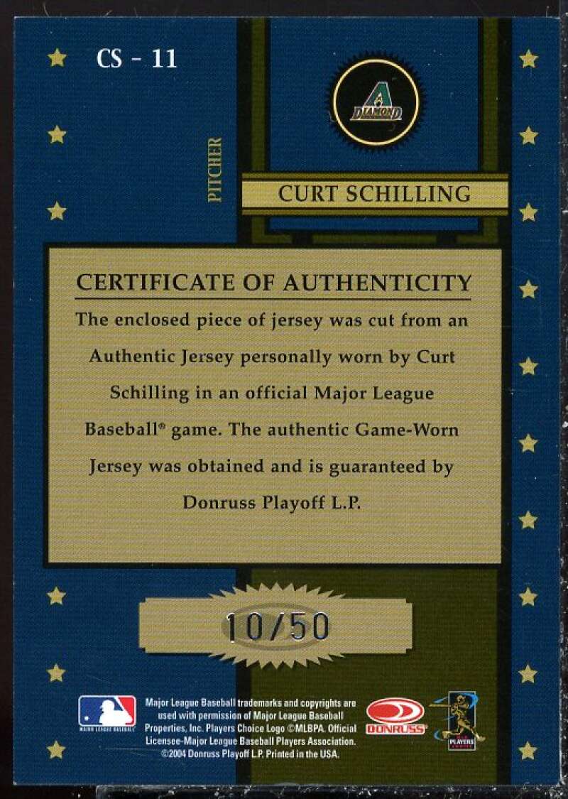 Curt Schilling Card 2004 Throwback Threads Century Stars Material #11  Image 2