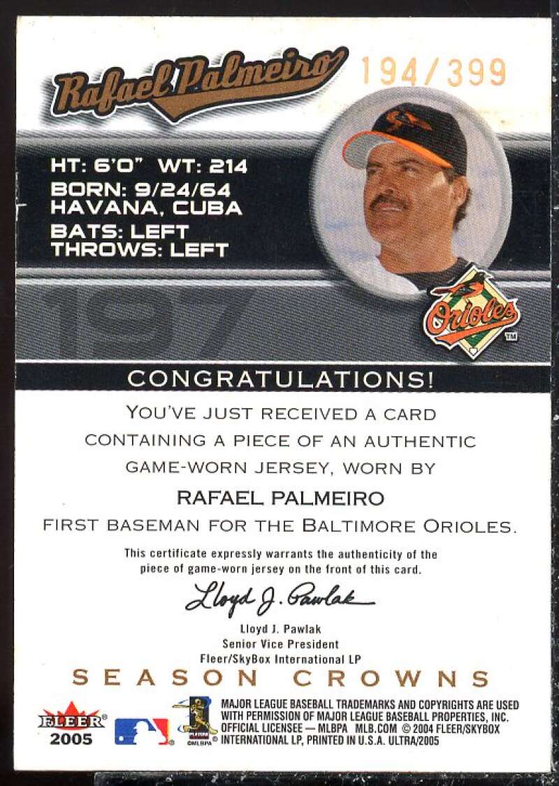 Rafael Palmeiro Jsy Card 2005 Ultra Season Crowns Game Used Copper #197  Image 2