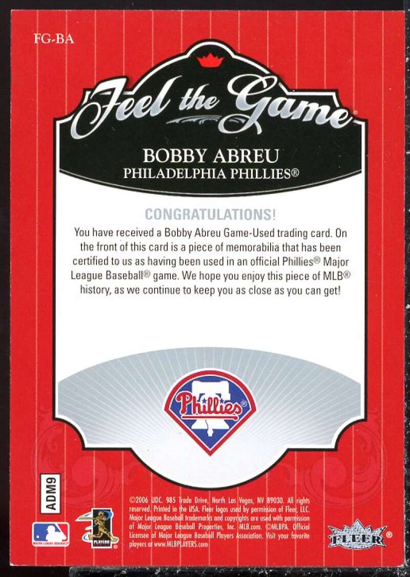 Bobby Abreu Jsy Card 2006 Ultra Feel the Game #BA  Image 2