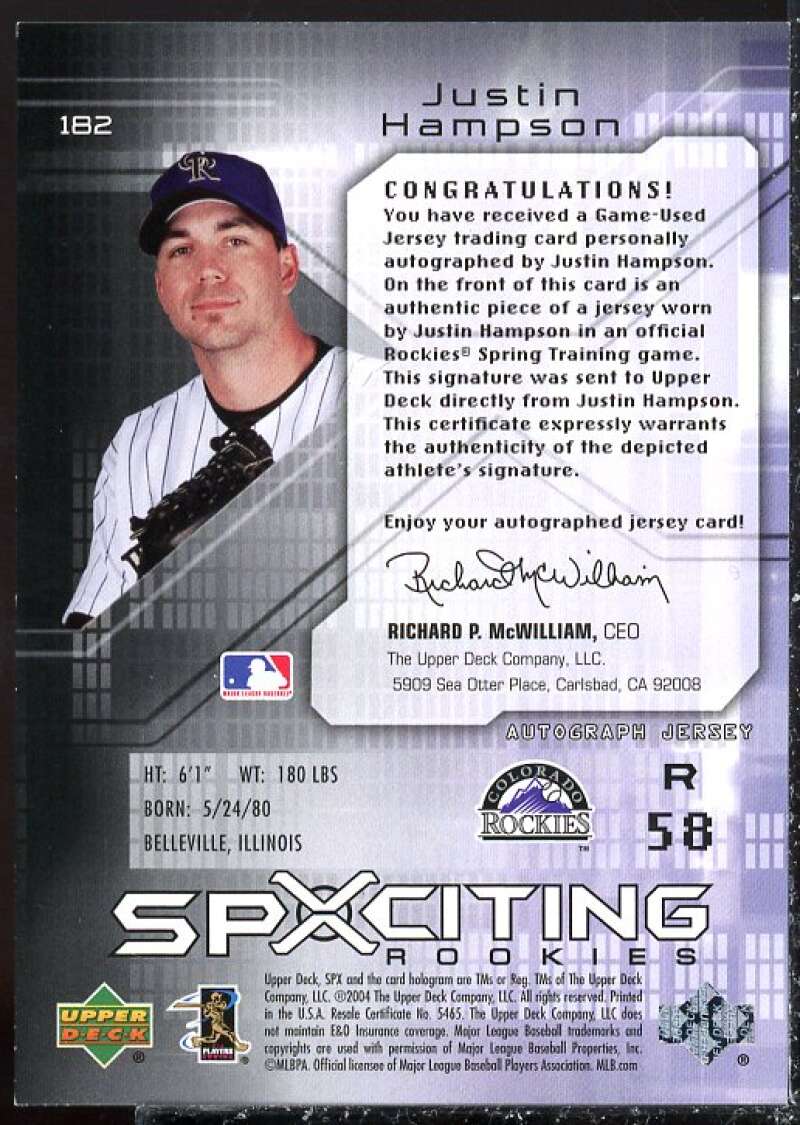 Justin Hampson AU JSY RC Card 2004 SPx #182  Image 2