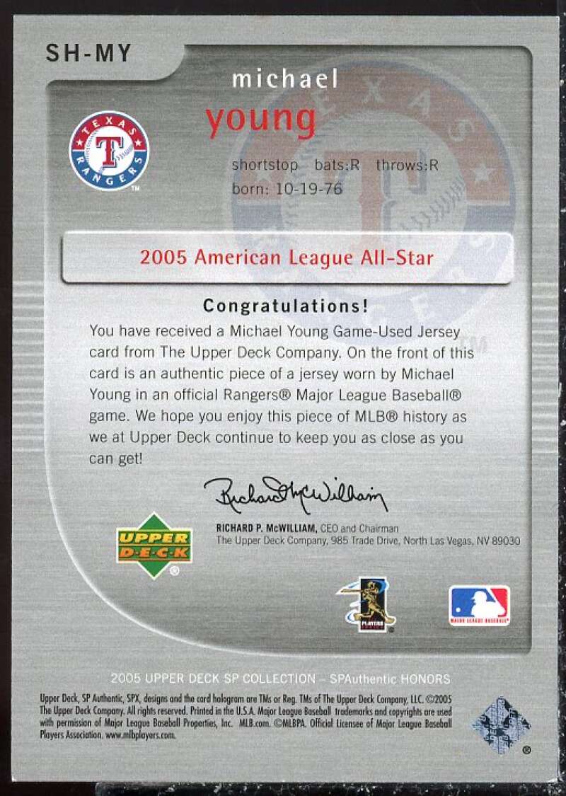 Michael Young Card 2005 SP Authentic Honors Jersey #MY  Image 2
