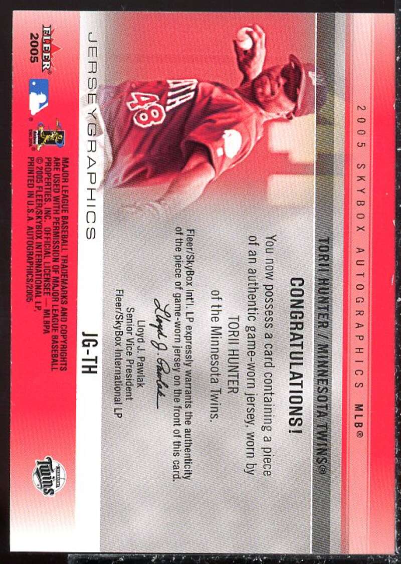 Torii Hunter Card 2005 SkyBox Autographics Jerseygraphics Blue #TH  Image 2