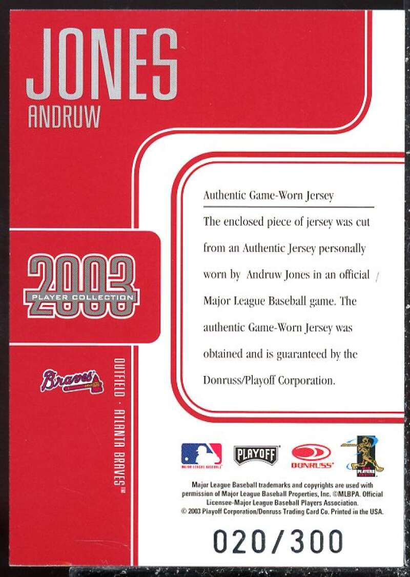 Andruw Jones Jsy Card 2003 Studio Player Collection #47  Image 2
