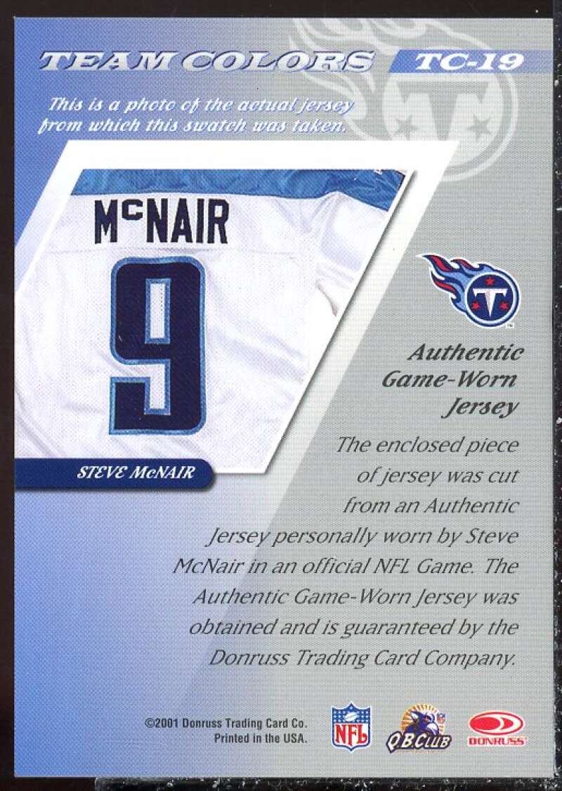 Steve McNair Card 2001 Donruss Classics Team Colors #TC19  Image 2