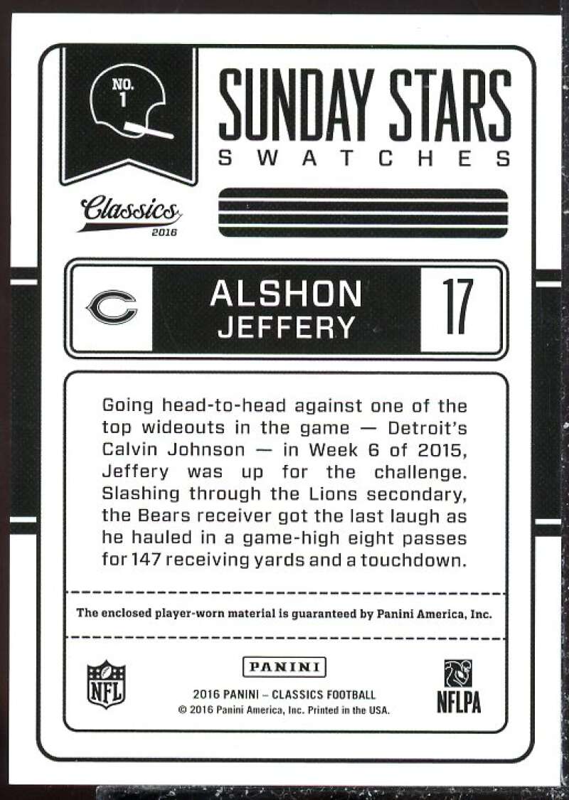Alshon Jeffery Card 2016 Classics Sunday Stars Swatches #1  Image 2
