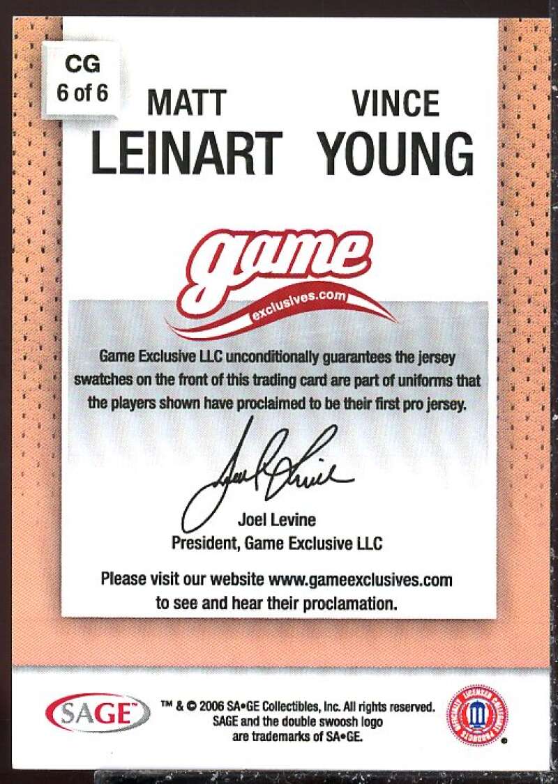 Matt Leinart NFL/Vince Young 2006 SAGE Game Exclusive Jersey Combos Bronze #CG6  Image 2