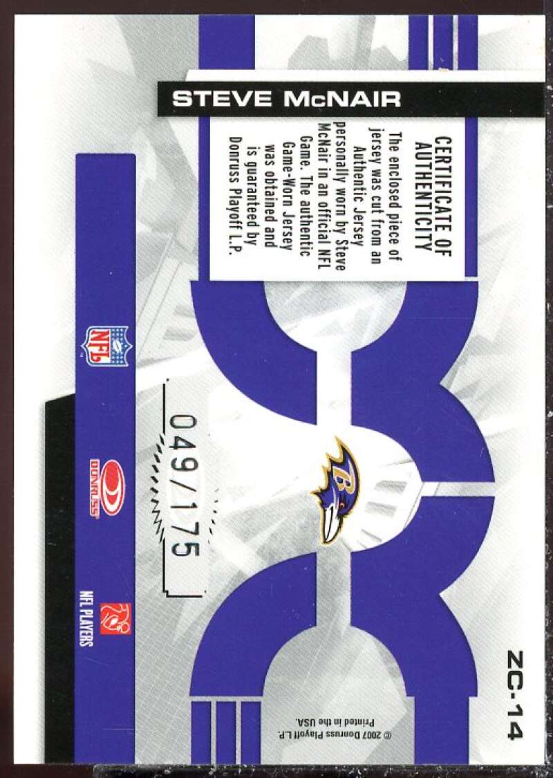 Steve McNair Card 2007 Donruss Elite Zoning Commission Jerseys #14  Image 2