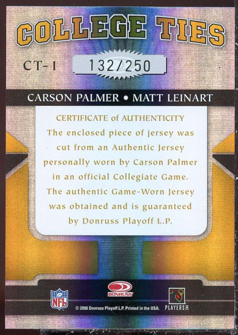 Carson Palmer/Matt Leinart Card 2006 Donruss Elite College Ties Black #1  Image 2