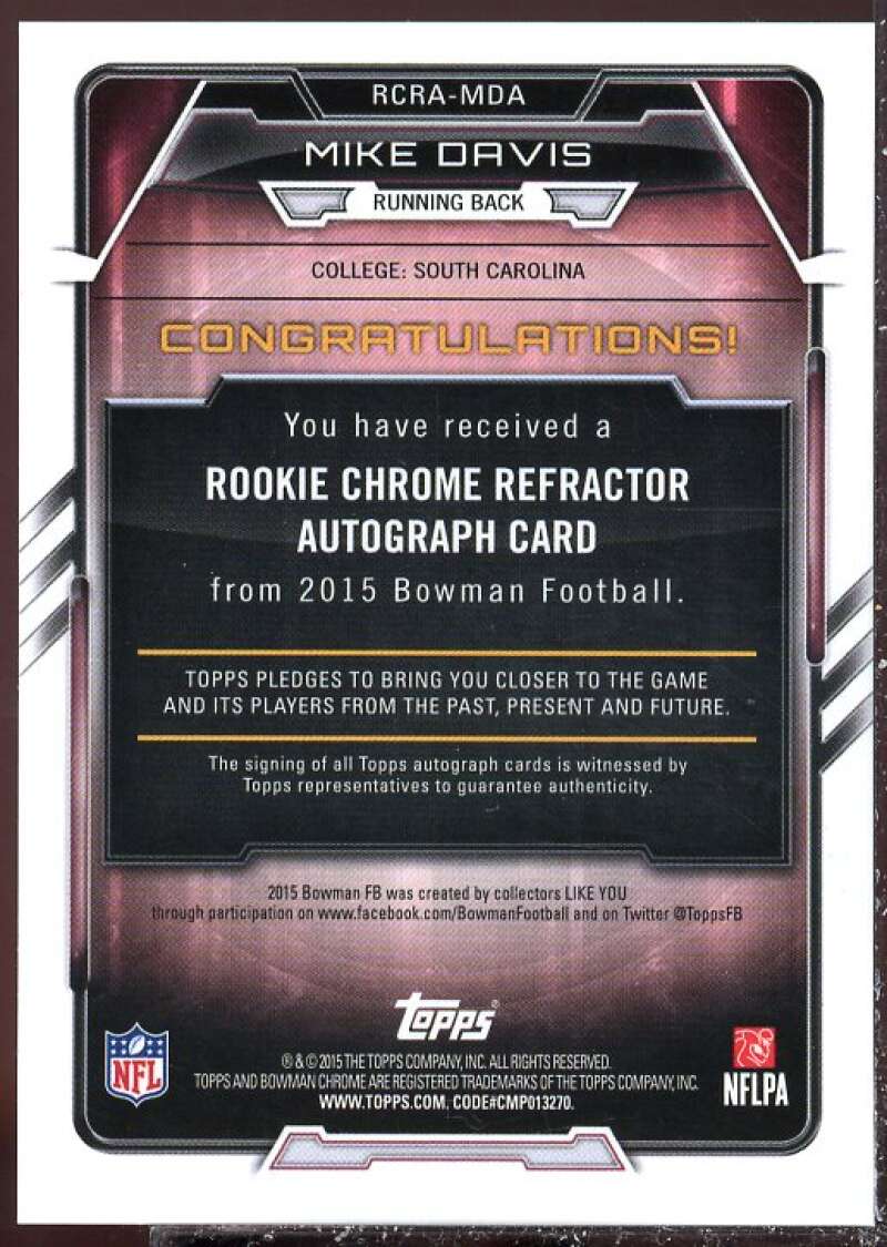 Mike Davis Card 2015 Bowman Chrome Rookie Autographs Refractors #RCRAMDA  Image 2