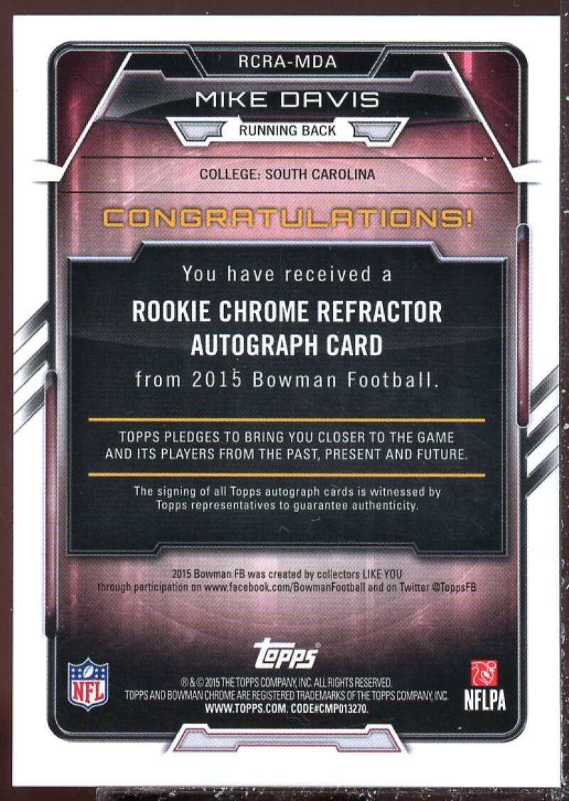 Mike Davis Card 2015 Bowman Chrome Rookie Autographs Refractors #RCRAMDA  Image 2