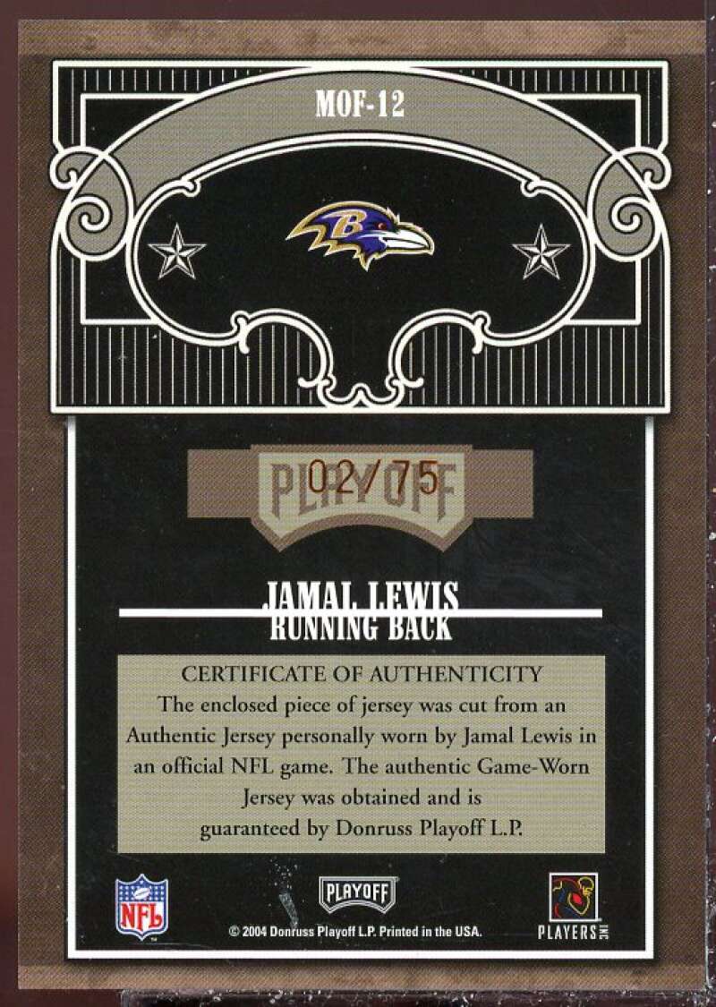 Jamal Lewis Card 2004 Absolute Memorabilia Marks of Fame Material #MOF12  Image 2