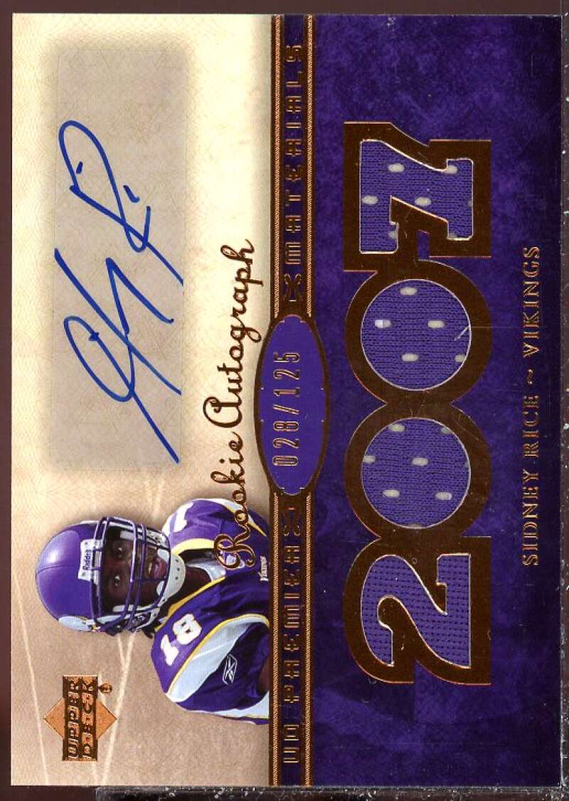 Sidney Rice 2007 Upper Deck Premier Rookie Autographed Materials Bronze #160  Image 1