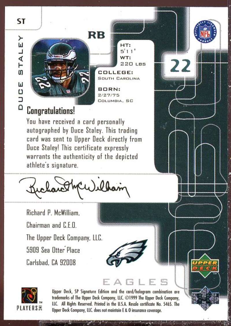 Duce Staley Card 1999 SP Signature Autographs #ST  Image 2