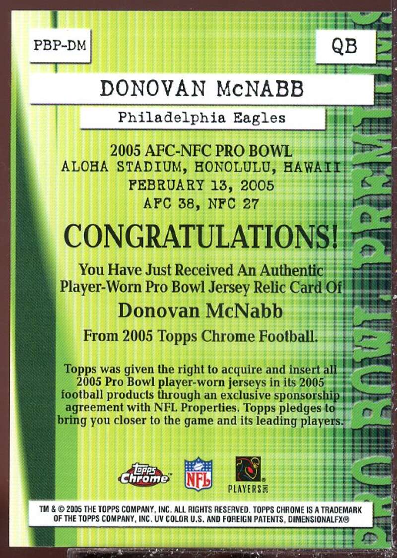 Donovan McNabb Card 2005 Topps Chrome Pro Bowl Jerseys #PBPDM  Image 2