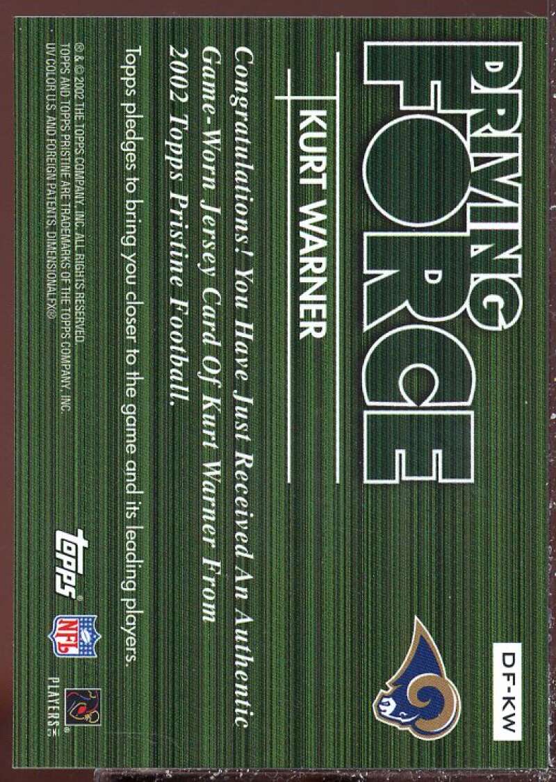 Kurt Warner Card 2002 Topps Pristine Driving Force Jerseys #DFKW  Image 2