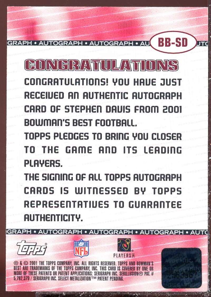 Stephen Davis Card 2001 Bowman's Best Autographs #BBSD  Image 2