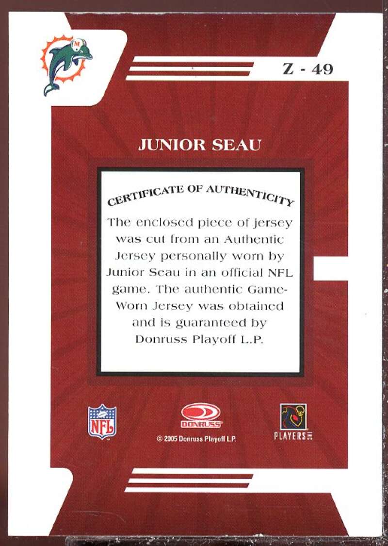 Junior Seau Card 2005 Zenith Z-Jerseys #49  Image 2