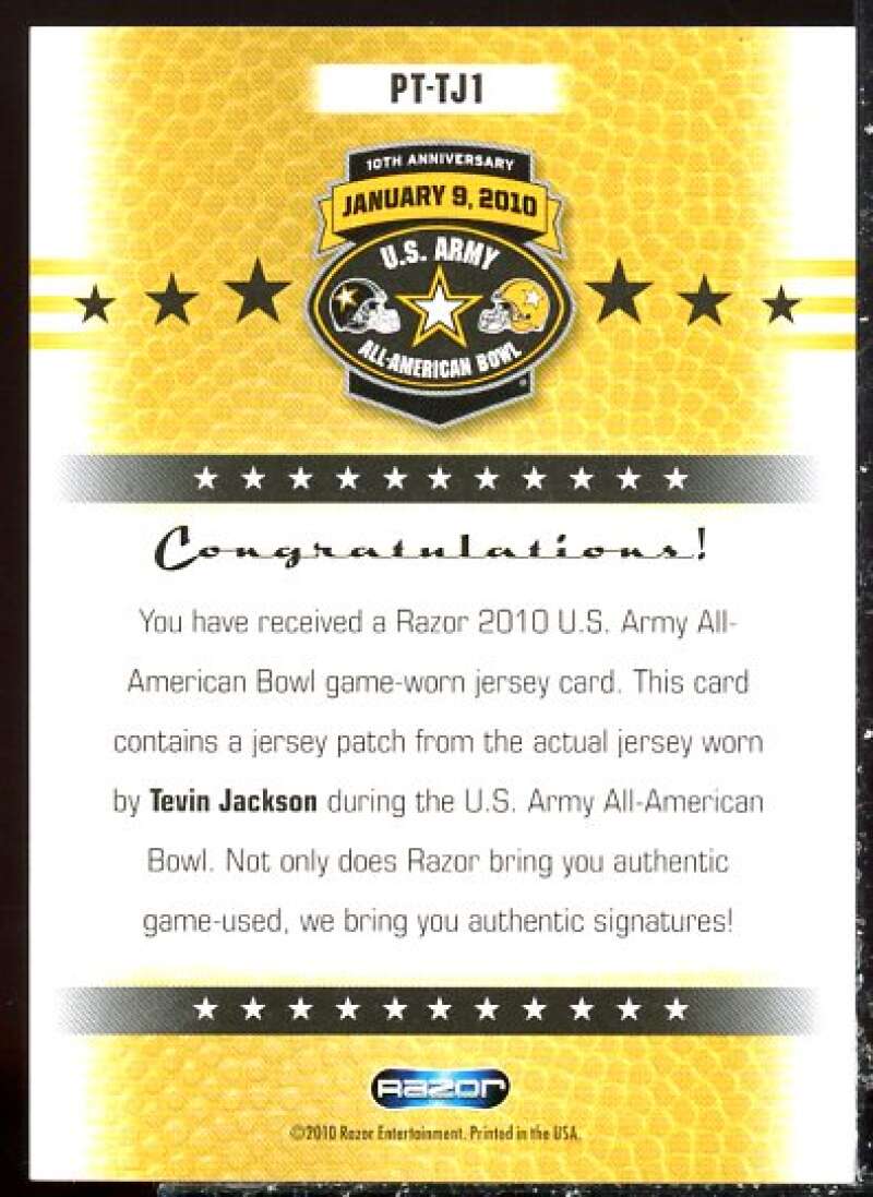 Tevin Jackson Card 2010 Razor Army All-American Bowl Jersey Patch #PTTJ1  Image 2