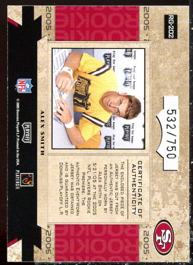 Alex Smith QB JSY RC Card 2005 Playoff Honors #202  Image 2