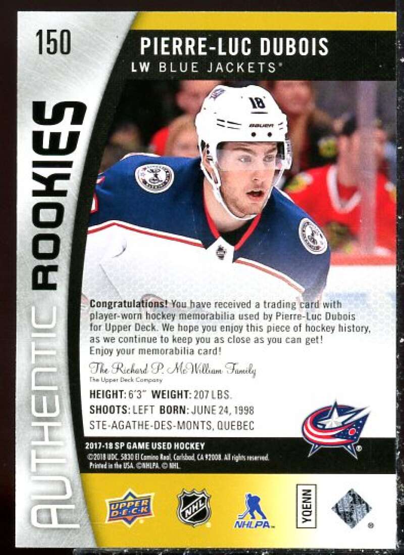 Pierre-Luc Dubois JSY Card 2017-18 SP Game Used Gold #150  Image 2