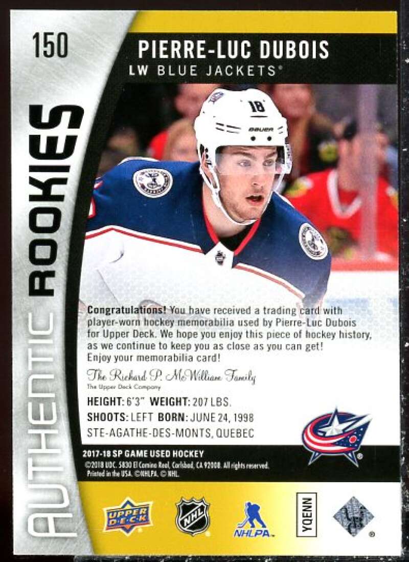 Pierre-Luc Dubois JSY Card 2017-18 SP Game Used Gold #150  Image 2