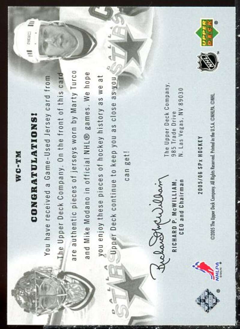 Marty Turco/Mike Modano Card 2005-06 SPx Winning Combos #WCTM  Image 2