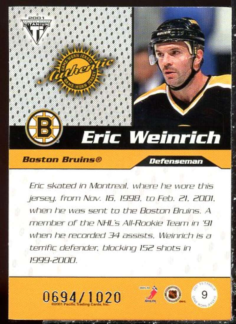 Eric Weinrich Card 2000-01 Titanium Draft Day Edition #9  Image 2