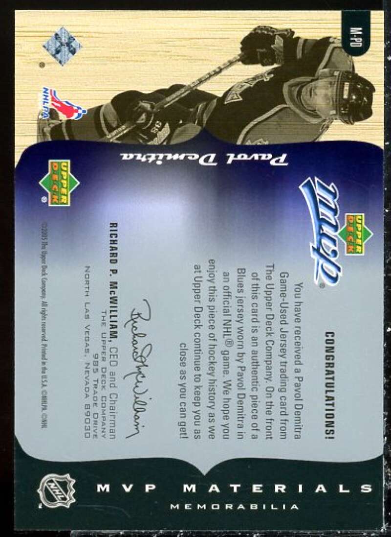 Pavol Demitra Card 2005-06 Upper Deck MVP Materials #MPD  Image 2