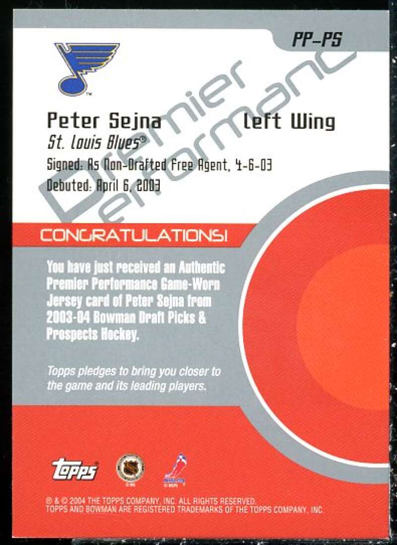 Peter Sejna Card 2003-04 Bowman Premier Performance Jerseys #PPPS  Image 2
