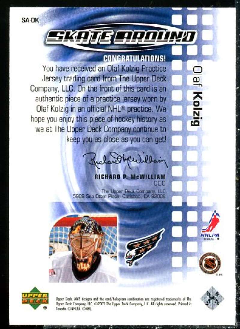 Olaf Kolzig Card 2002-03 Upper Deck MVP Skate Around Jerseys #SAOK  Image 2