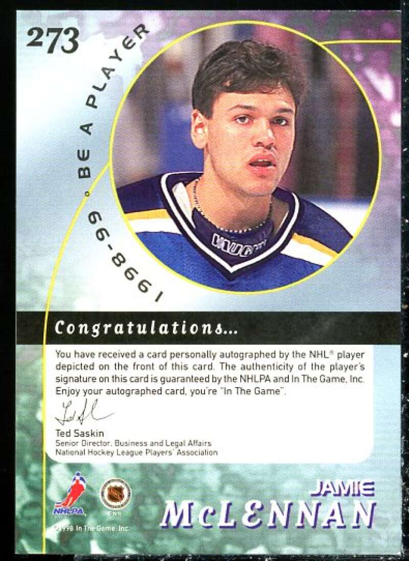 Jamie McLennan Card 1998-99 Be A Player Autographs Gold #273  Image 2