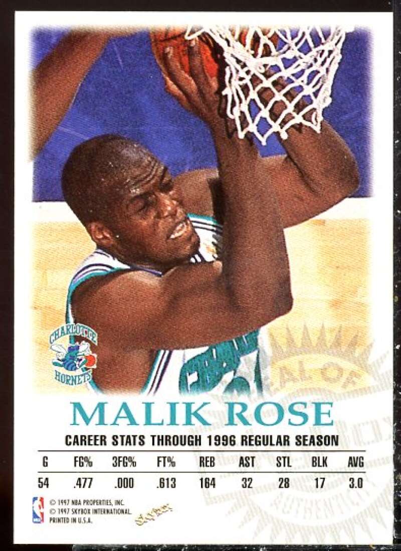 Malik Rose Card 1997-98 SkyBox Premium Autographics #93  Image 2