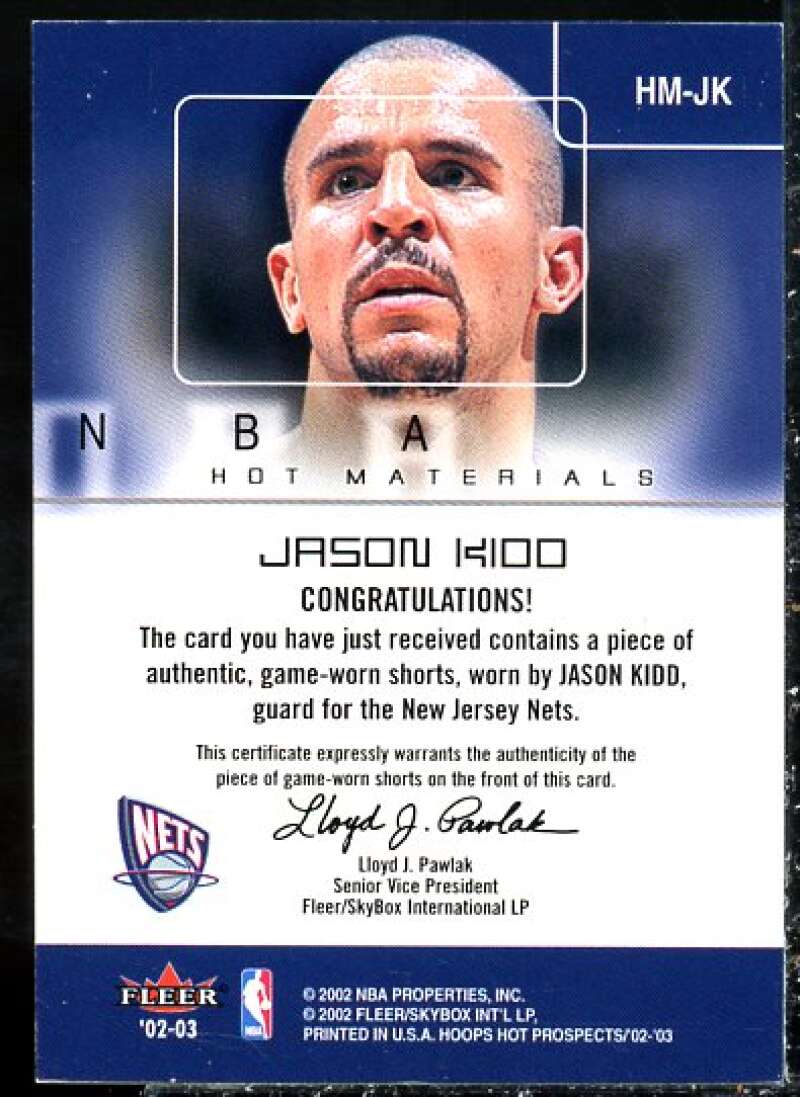 Jason Kidd Card 2002-03 Hoops Hot Prospects Hot Materials #10  Image 2