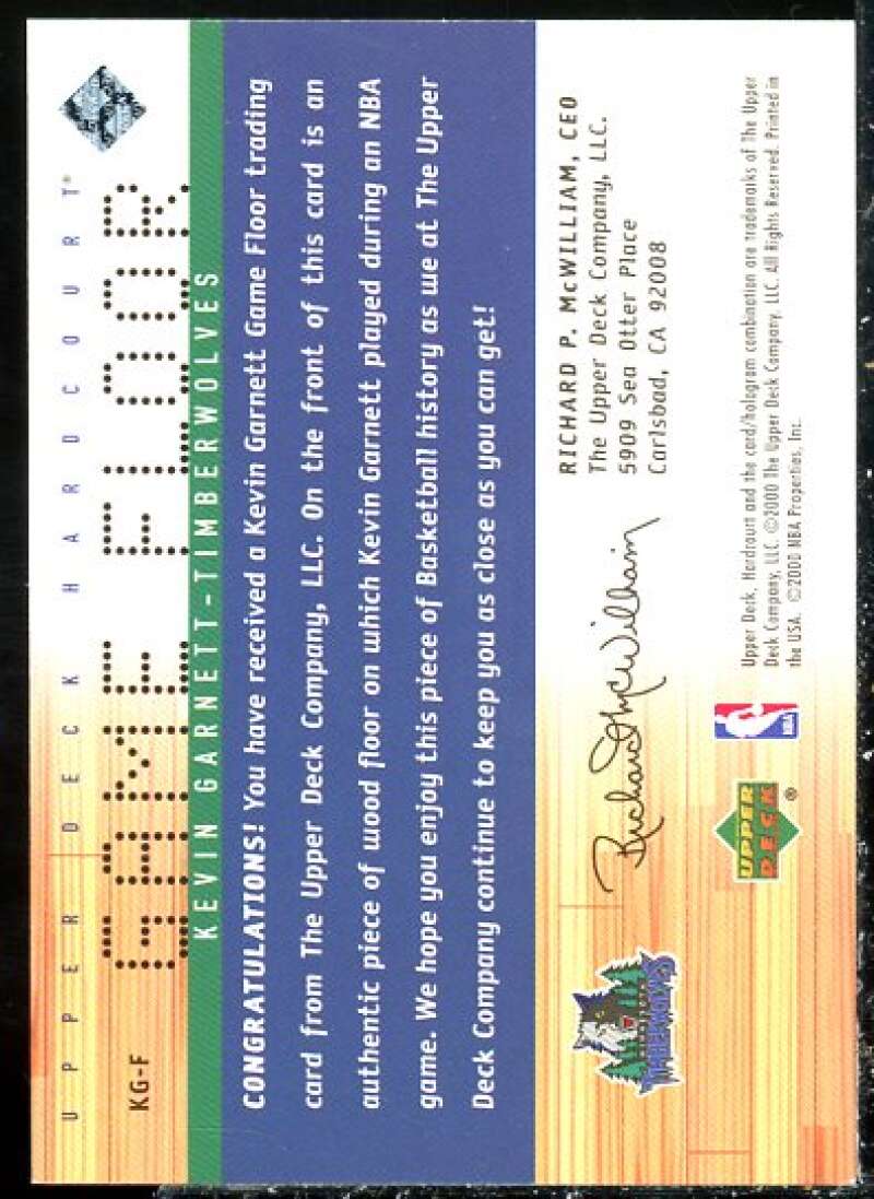 Kevin Garnett Card 2000-01 Upper Deck Hardcourt Game Floor #KGF  Image 2