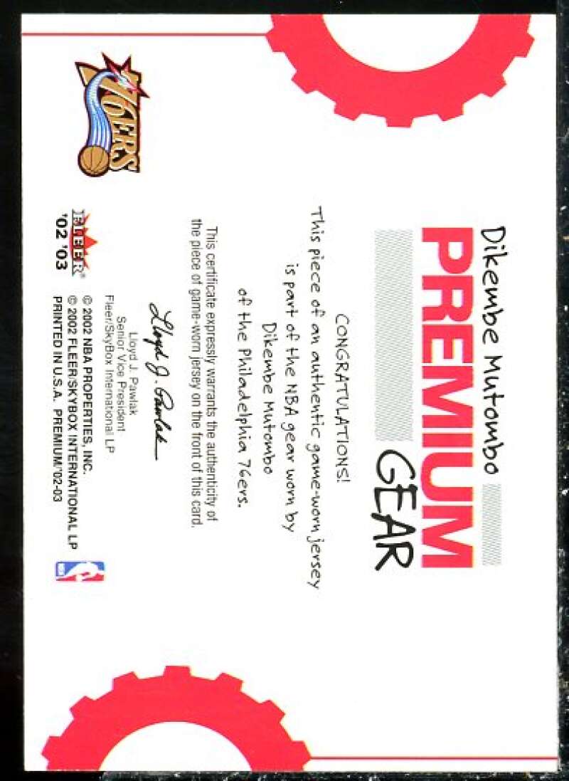 Dikembe Mutombo Card 2002-03 Fleer Premium Gear #8  Image 2
