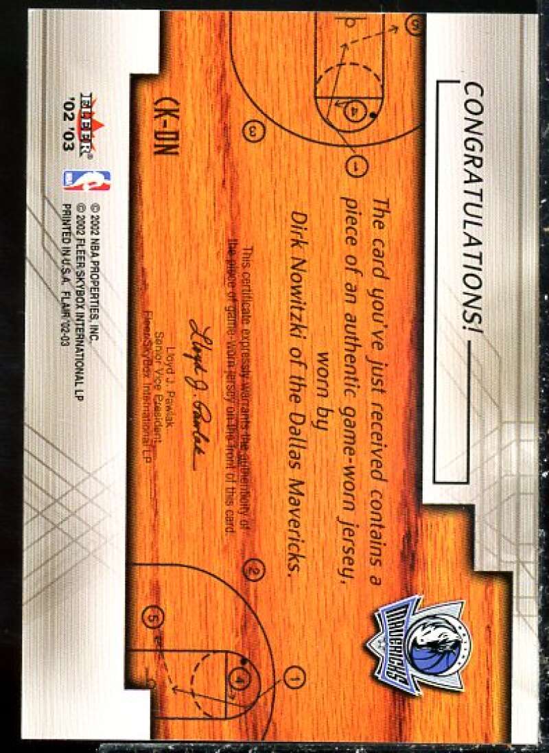 Dirk Nowitzki Card 2002-03 Flair Court Kings Game Used #CKDN  Image 2