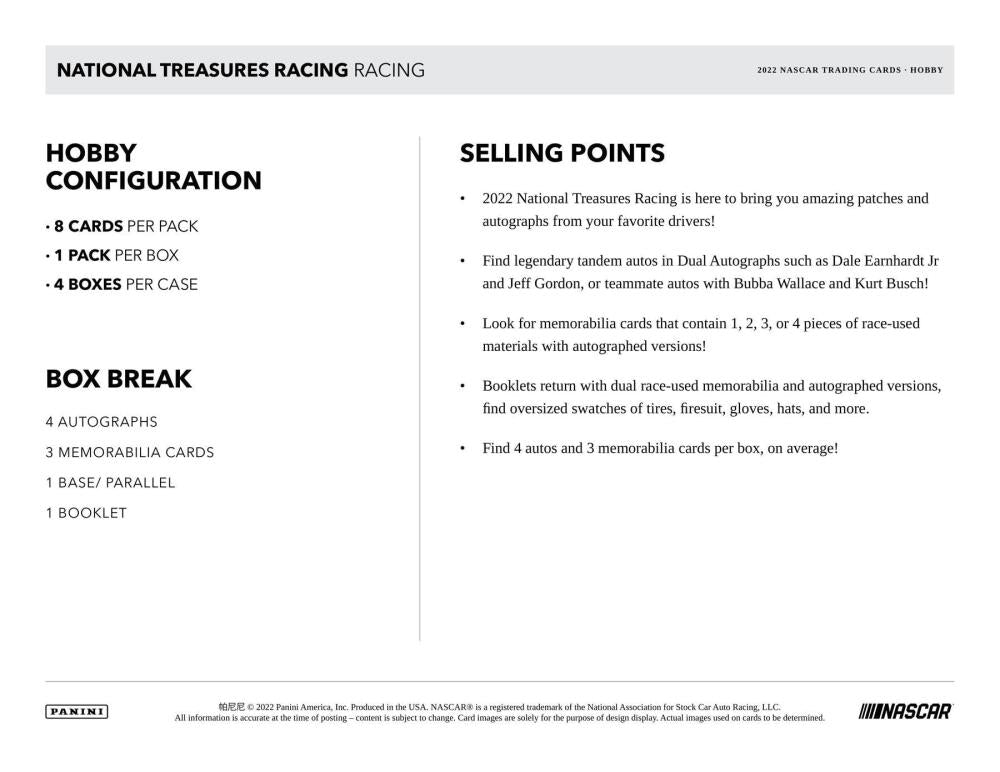2022 Panini National Treasures Racing Hobby Box Image 6