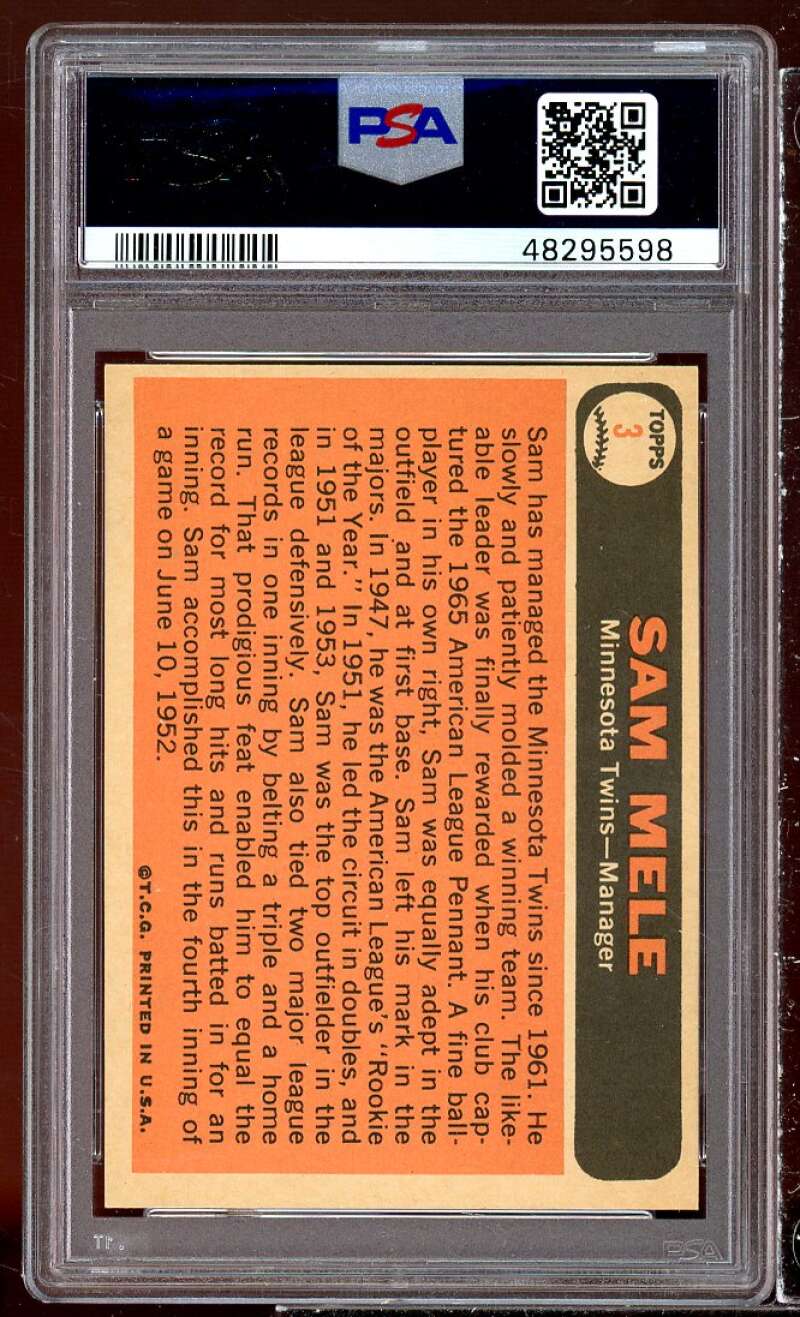 Sam Mele Card 1966 Topps #3 PSA 9 Image 2