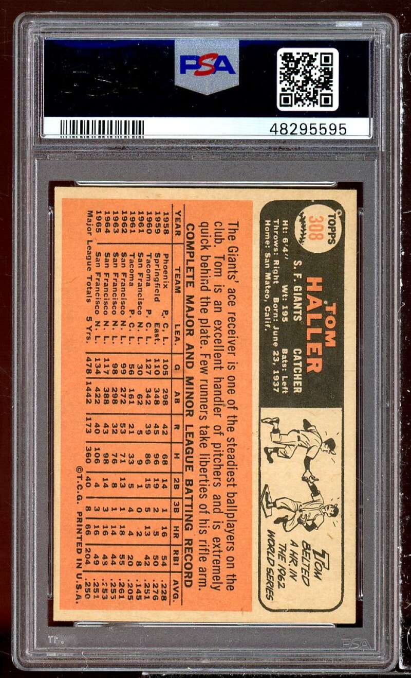 Tom Haller Card 1966 Topps #308 PSA 8 Image 2